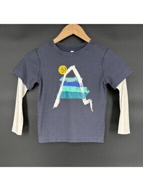 Tea Collection Boys Mountain Graphic Long Sleeve Tee Shirt 7 Blue Cotton Peru